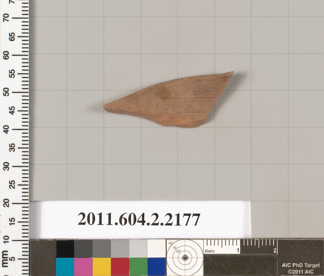 Terracotta fragment of a pot; unglazed on the inside, Terracotta, Greek, Attic