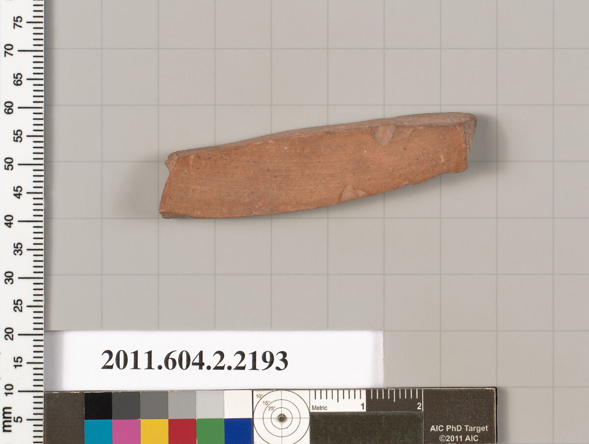 Terracotta fragment of a pot; unglazed on the inside, Terracotta, Greek, Attic