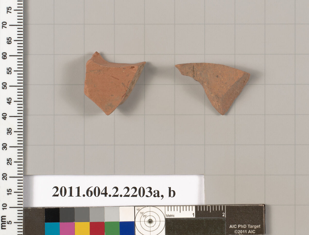 Terracotta fragments of pots; unglazed on the inside, Terracotta, Greek, Attic