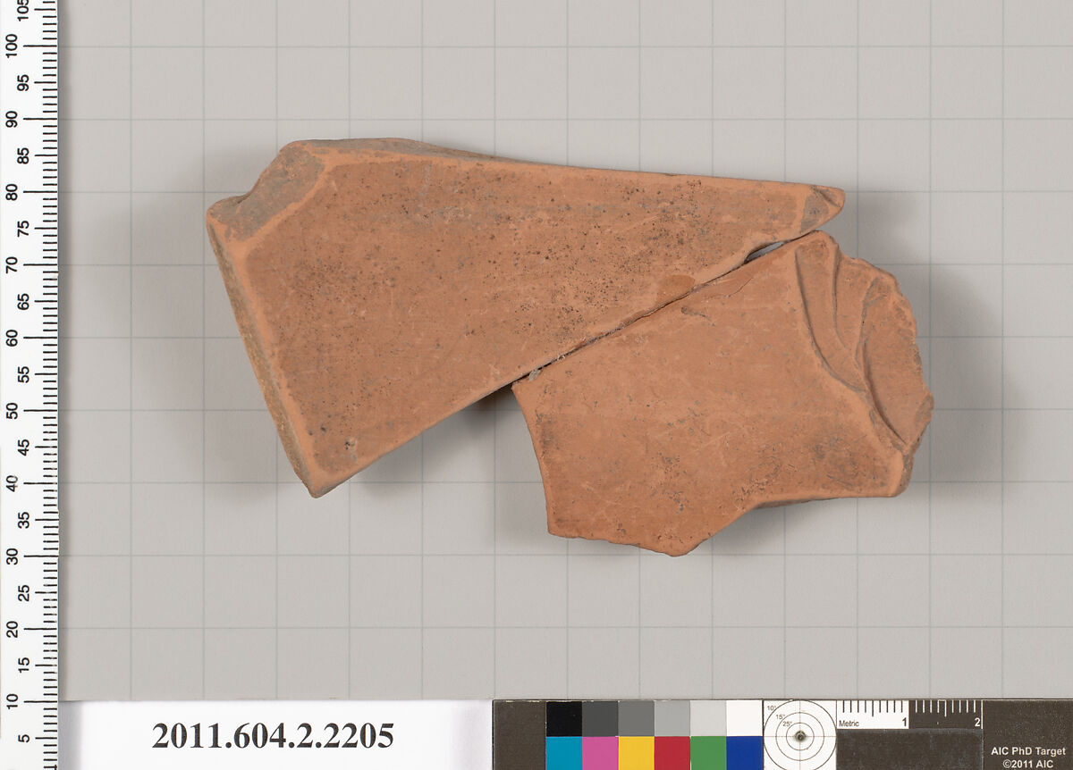 Terracotta fragment of a pot; unglazed on the inside, Terracotta, Greek, Attic