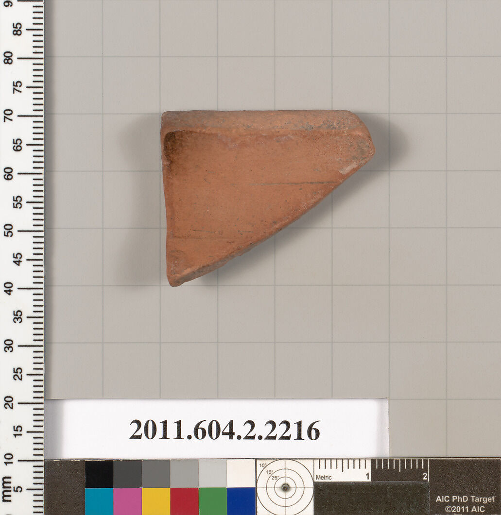 Terracotta fragment of a pot; unglazed on the inside, Terracotta, Greek, Attic