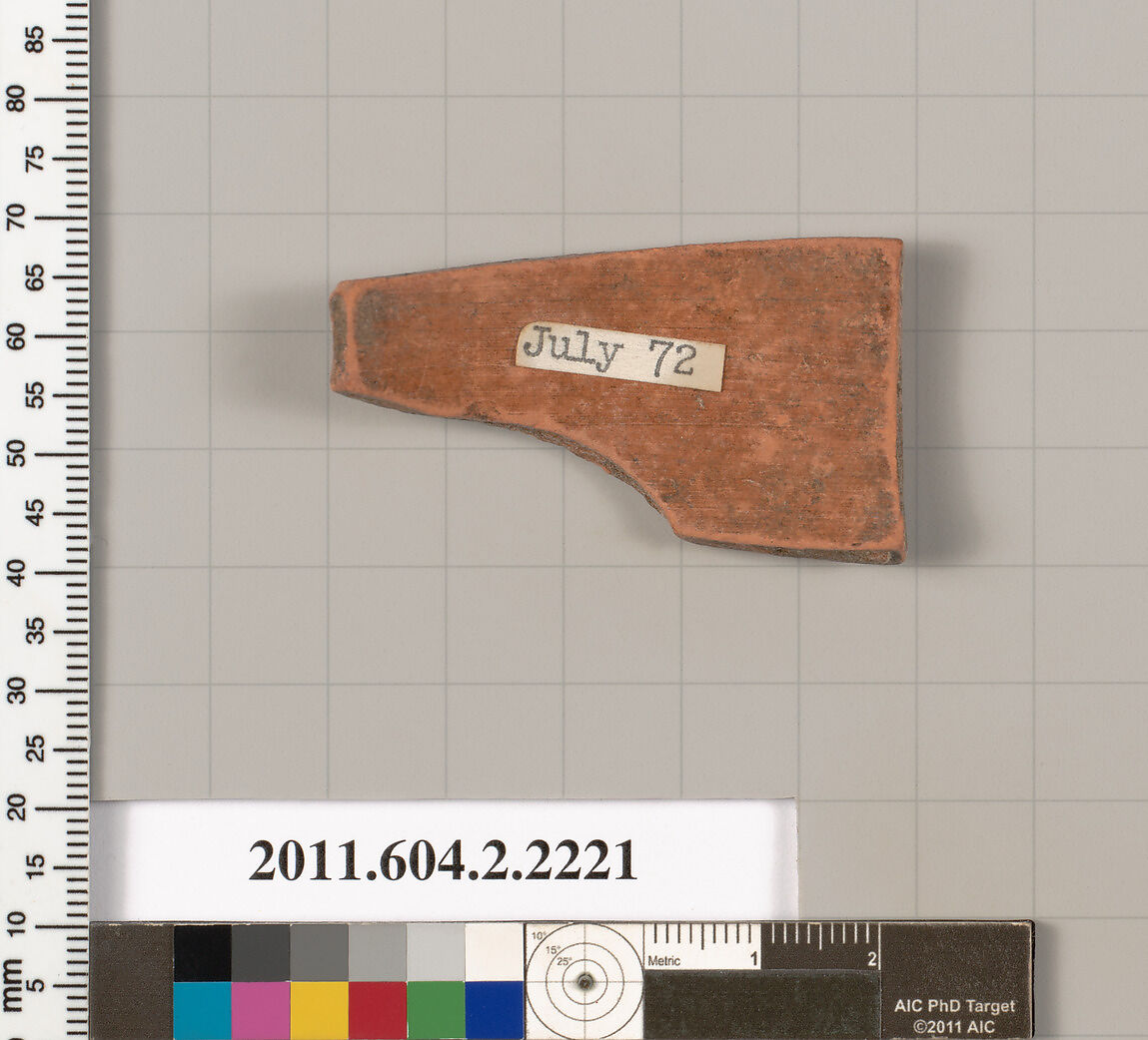 Terracotta fragment of a pot; unglazed on the inside, Terracotta, Greek, Attic