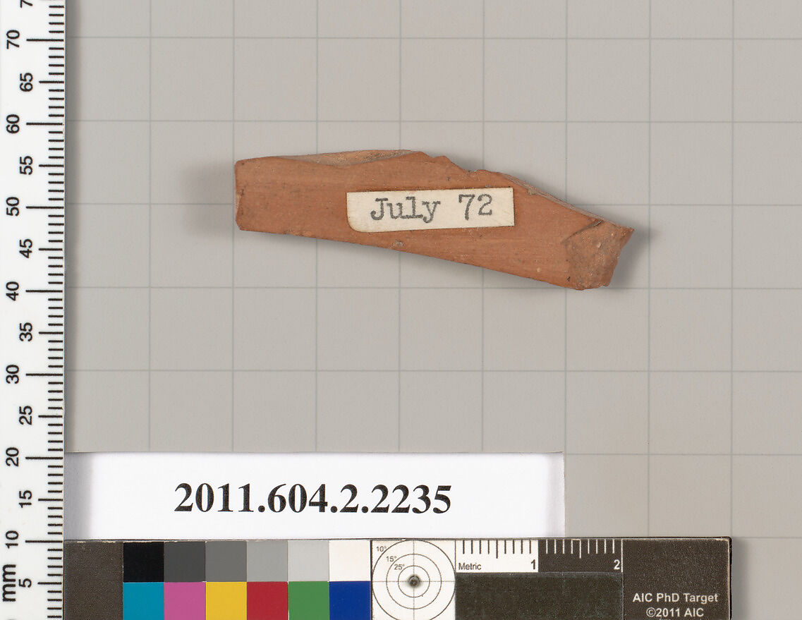 Terracotta fragment of a pot; unglazed on the inside, Terracotta, Greek, Attic