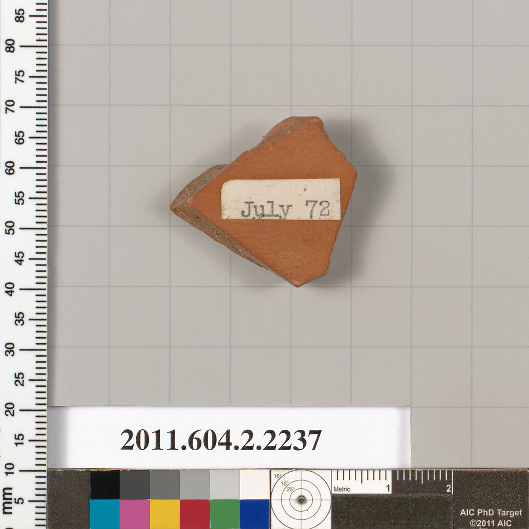 Terracotta fragment of a pot; unglazed on the inside, Terracotta, Greek, Attic