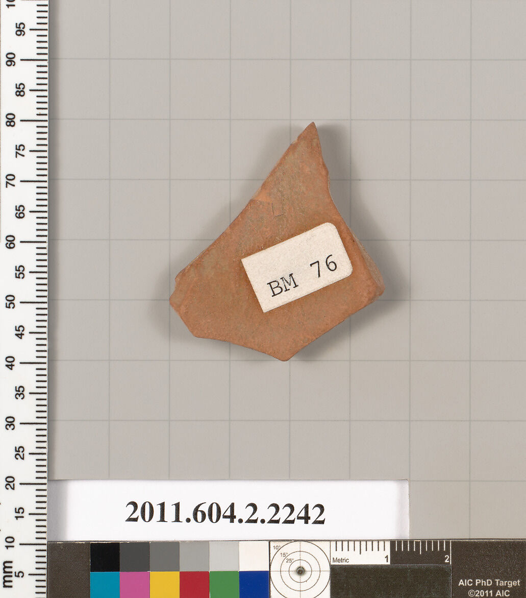 Terracotta fragment of a pot; unglazed on the inside, Terracotta, Greek, Attic