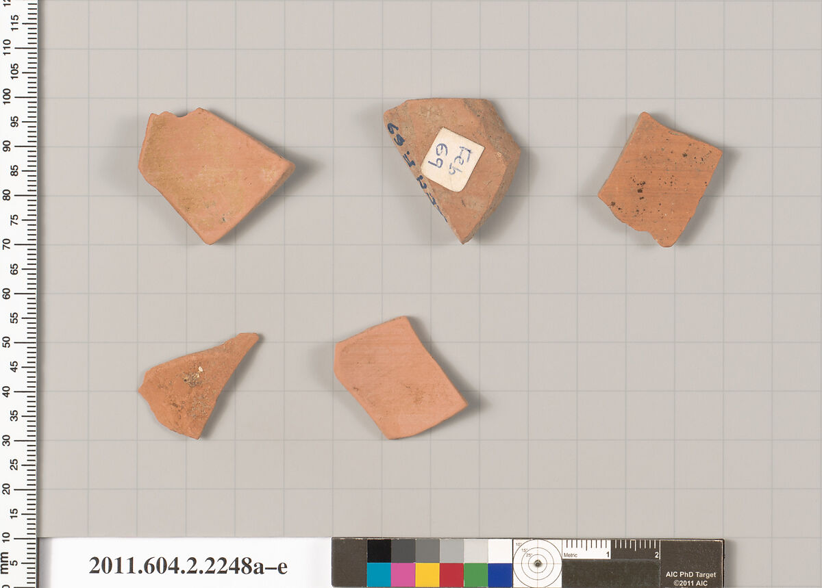 Terracotta fragments of pots; unglazed on the inside, Terracotta, Greek, Attic