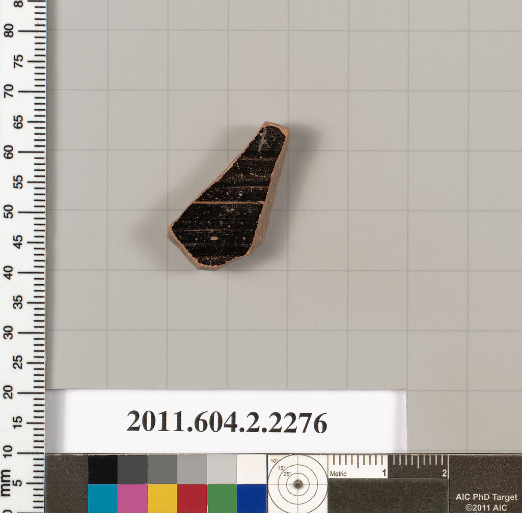 Terracotta fragment of a pot; glazed on the inside, Terracotta, Greek, Attic