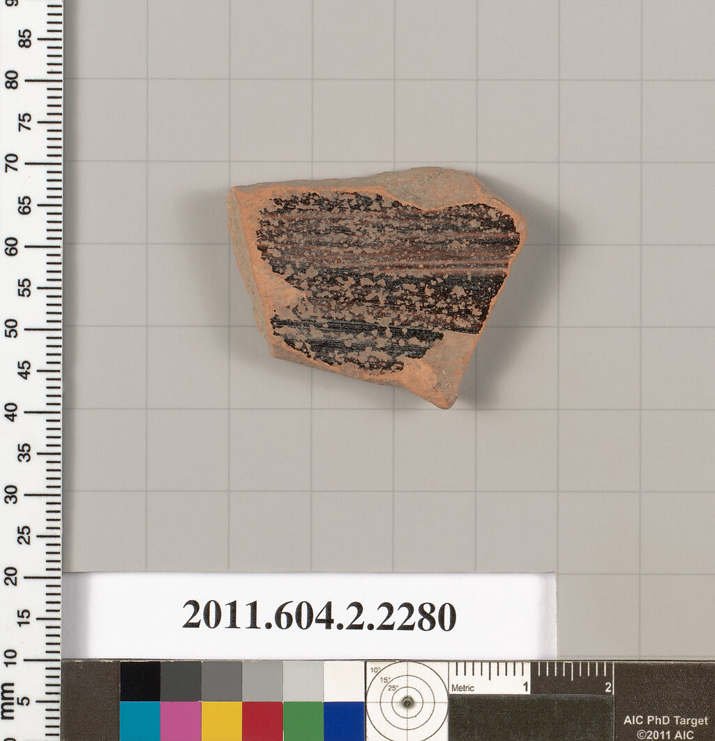 Terracotta fragment of a pot; glazed on the inside, Terracotta, Greek, Attic