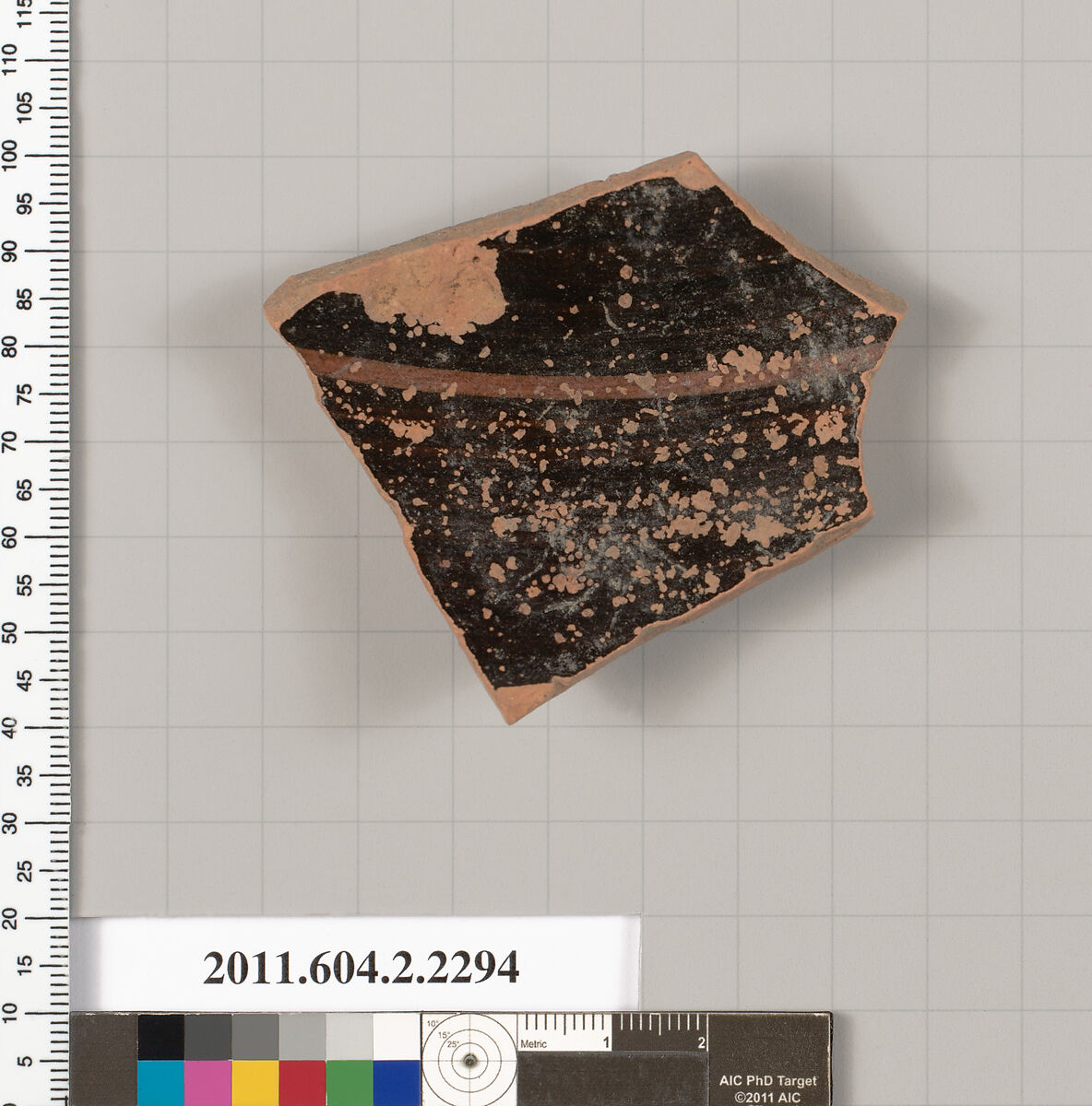 Terracotta fragment of a pot; glazed on the inside, Terracotta, Greek, Attic