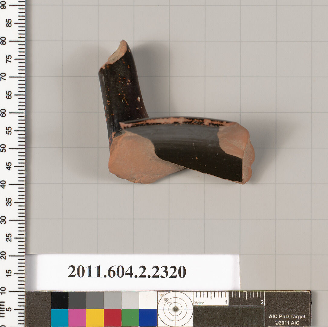 Terracotta fragment of a skyphos (deep drinking cup), Terracotta, Greek, Attic