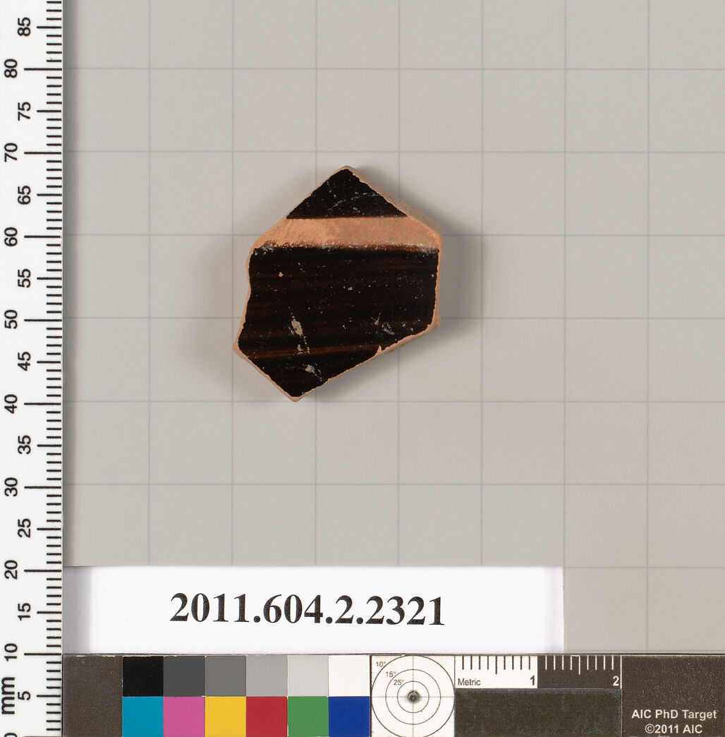 Terracotta fragment of a skyphos (deep drinking cup), Terracotta, Greek, Attic