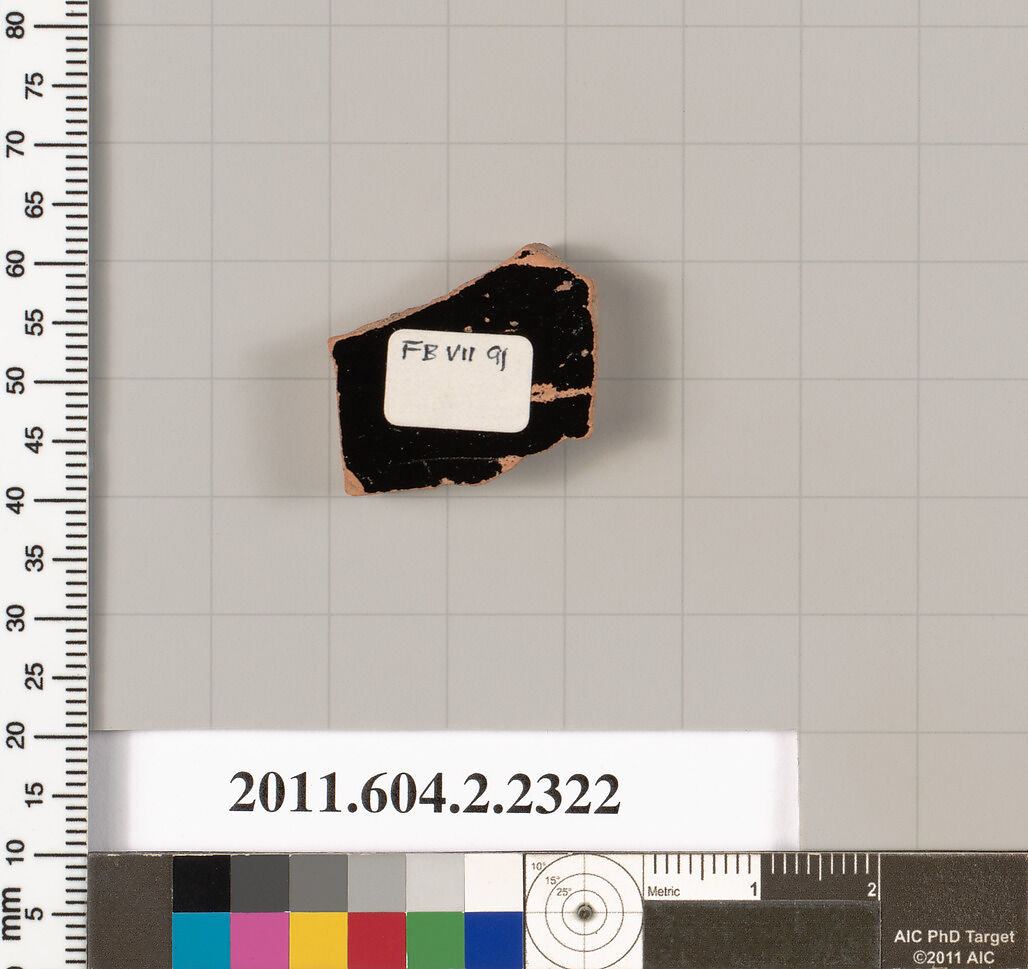 Terracotta fragment of a skyphos (deep drinking cup)?, Terracotta, Greek, Attic