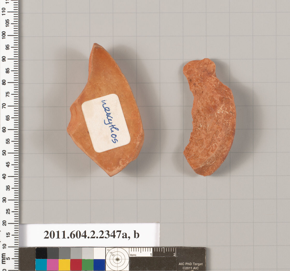 Terracotta fragments of a lekythos (oil flask), Terracotta, Greek, Attic