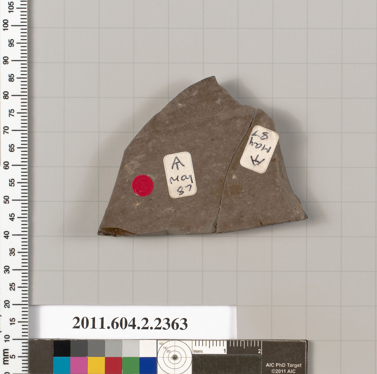 Terracotta fragment of a pot; unglazed on the inside, Terracotta, Greek, Attic