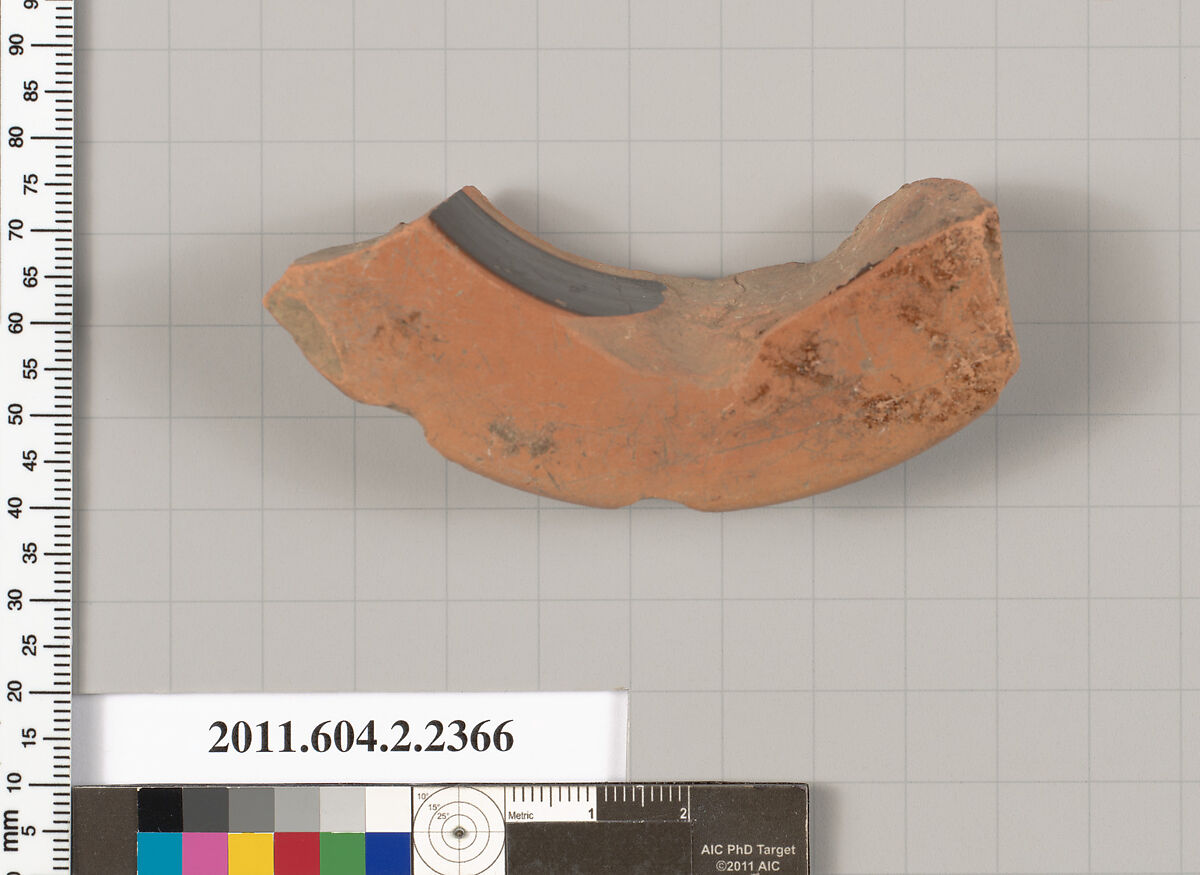 Terracotta fragment of a psykter (vase for cooling wine)?, Terracotta, Greek, Attic