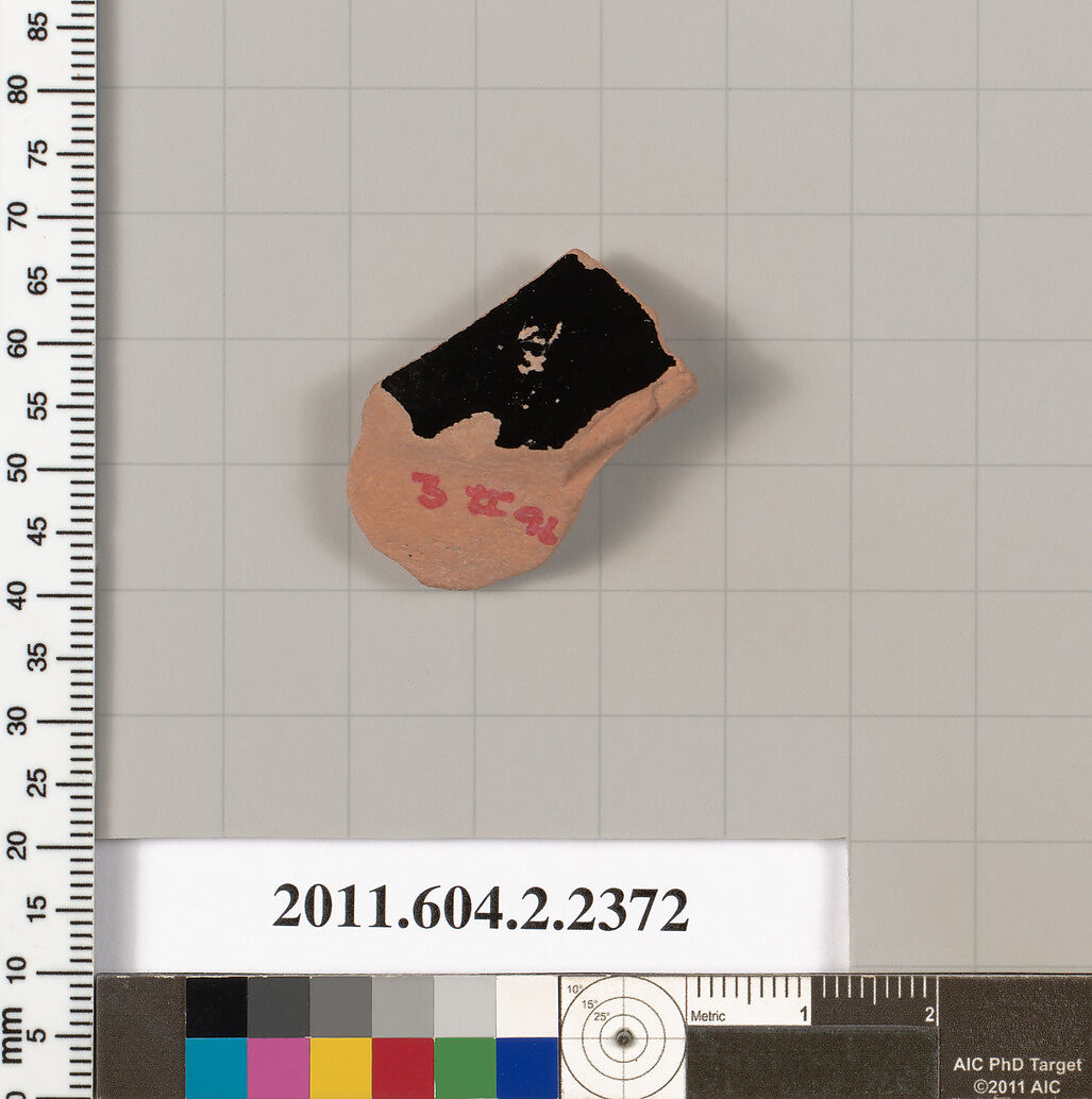 Terracotta fragment of a plate or a pyxis (box), Terracotta, Greek, Attic