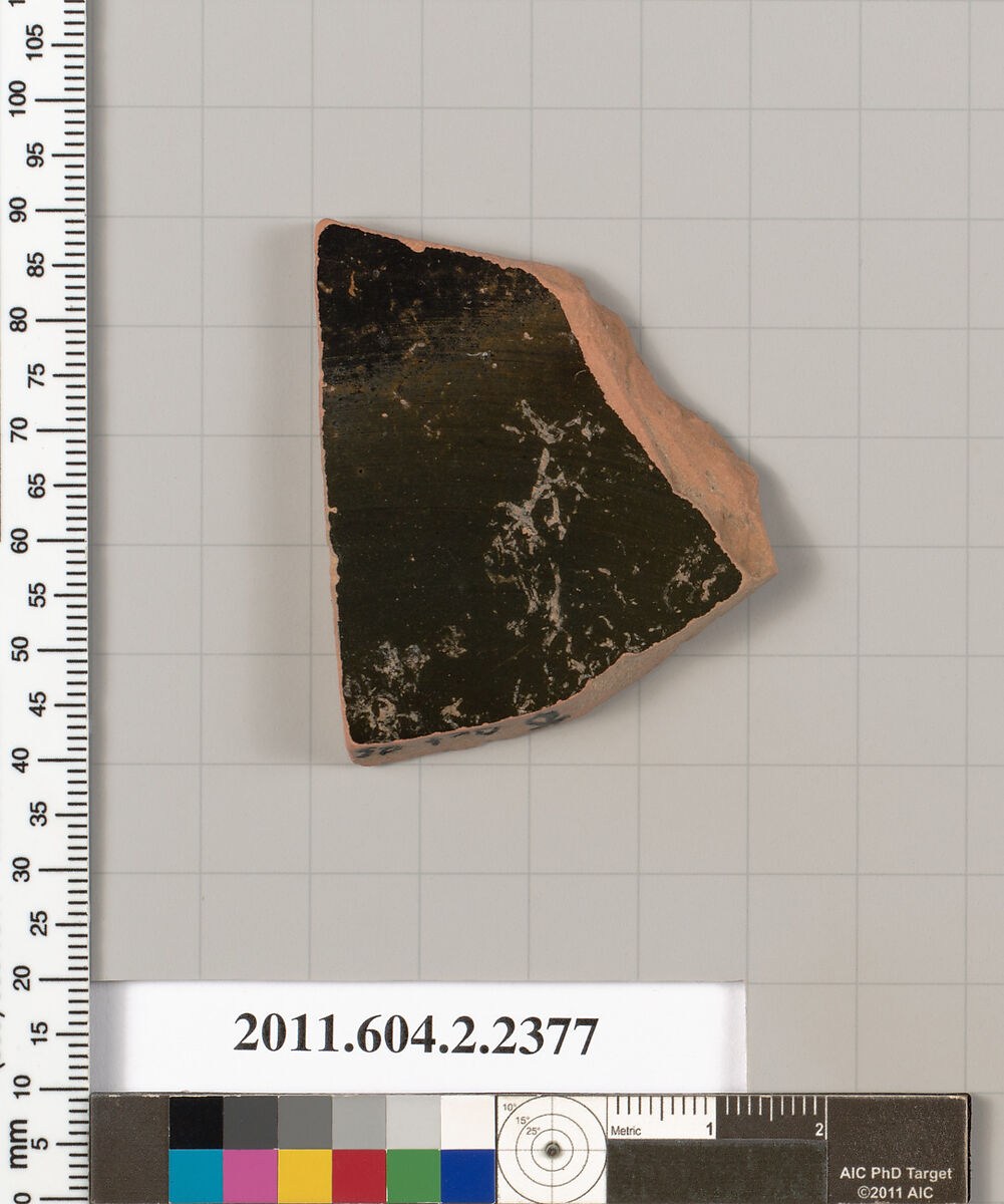Terracotta fragment of a lid, Terracotta, Greek, Attic
