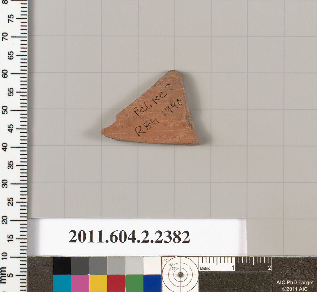 Terracotta fragment of a pelike (jar)?, Terracotta, Greek, Attic