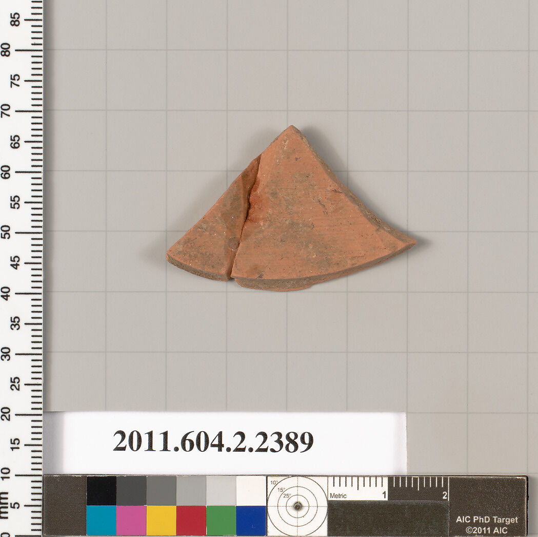 Terracotta fragment of a pot; unglazed on the inside, Terracotta, Greek, Attic