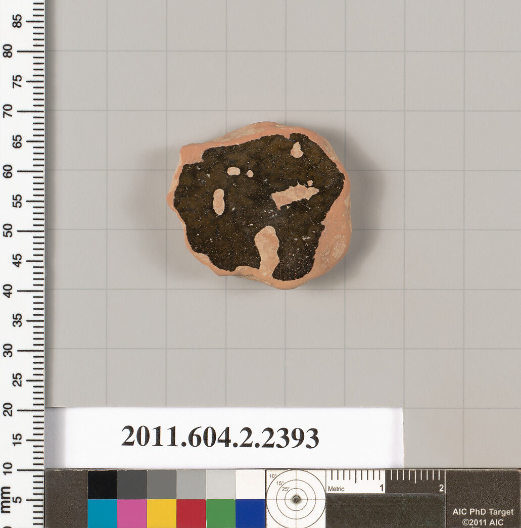 Terracotta fragments of a pot; glazed on the inside, Terracotta, Greek, Attic