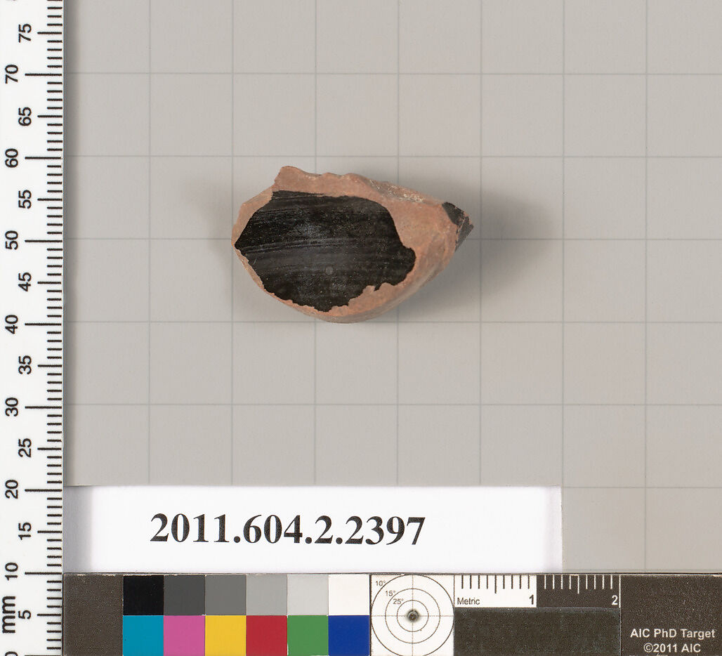 Terracotta fragment of a skyphos (deep drinking cup)?, Terracotta, Greek, Attic