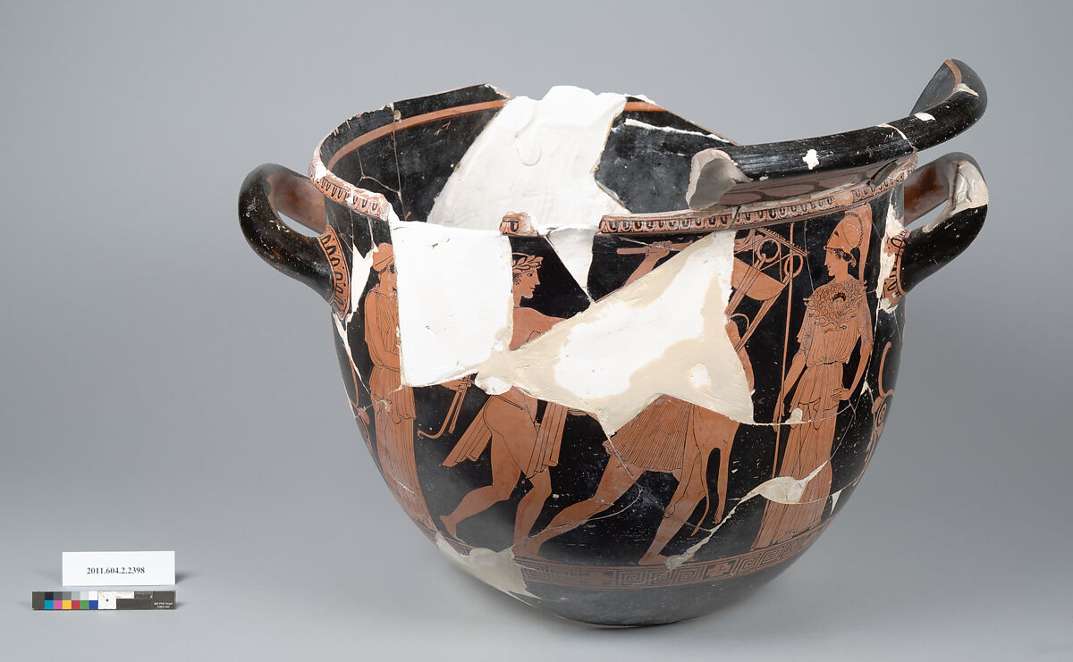 Terracotta fragment of a bell-krater (bowl for mixing wine and water), Terracotta, Greek, Attic 