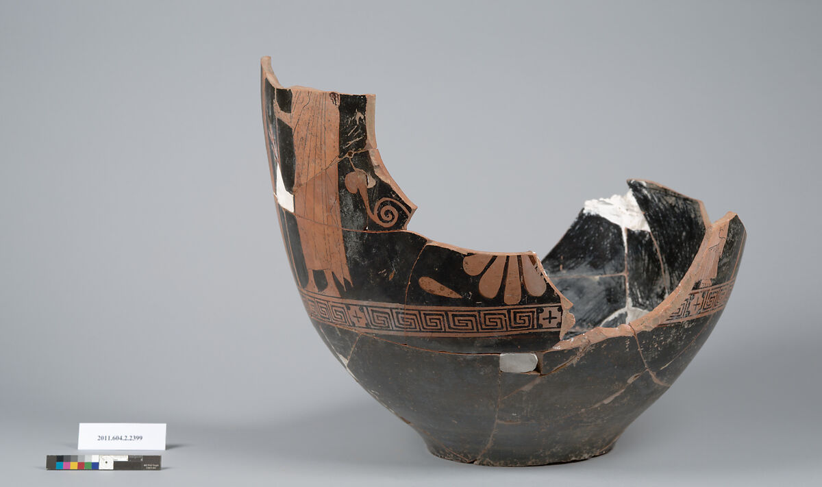 Terracotta fragment of a bell-krater (bowl for mixing wine and water), Terracotta, Greek, Attic