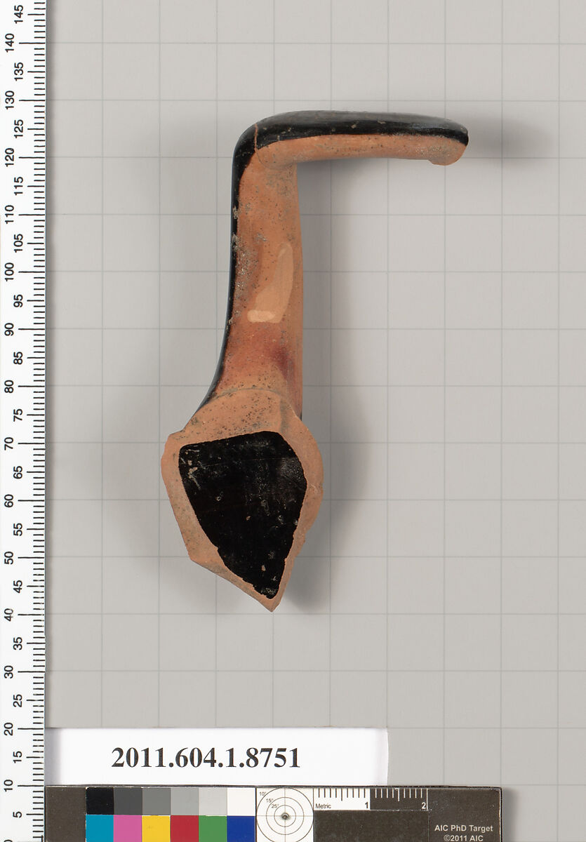 Terracotta fragment of a kylix (drinking cup), Terracotta, Greek, Attic