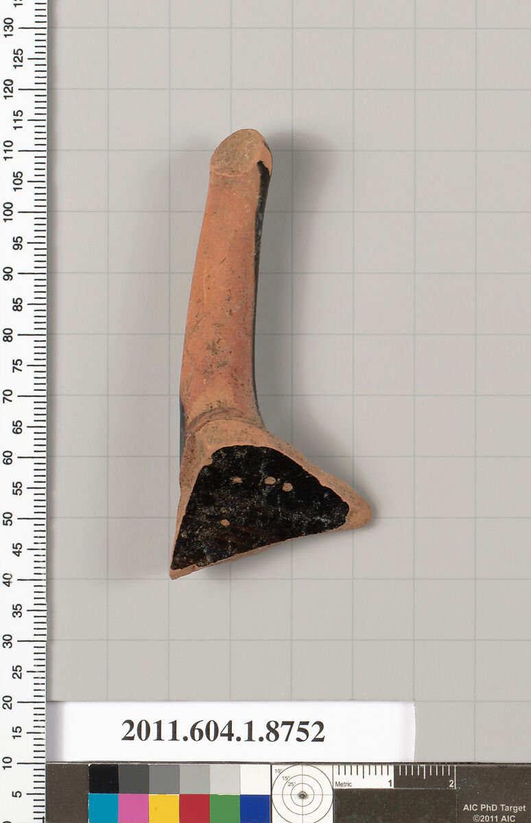 Terracotta fragment of a kylix (drinking cup), Terracotta, Greek, Attic