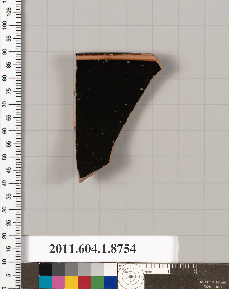 Terracotta rim fragment of a kylix (drinking cup), Terracotta, Greek, Attic