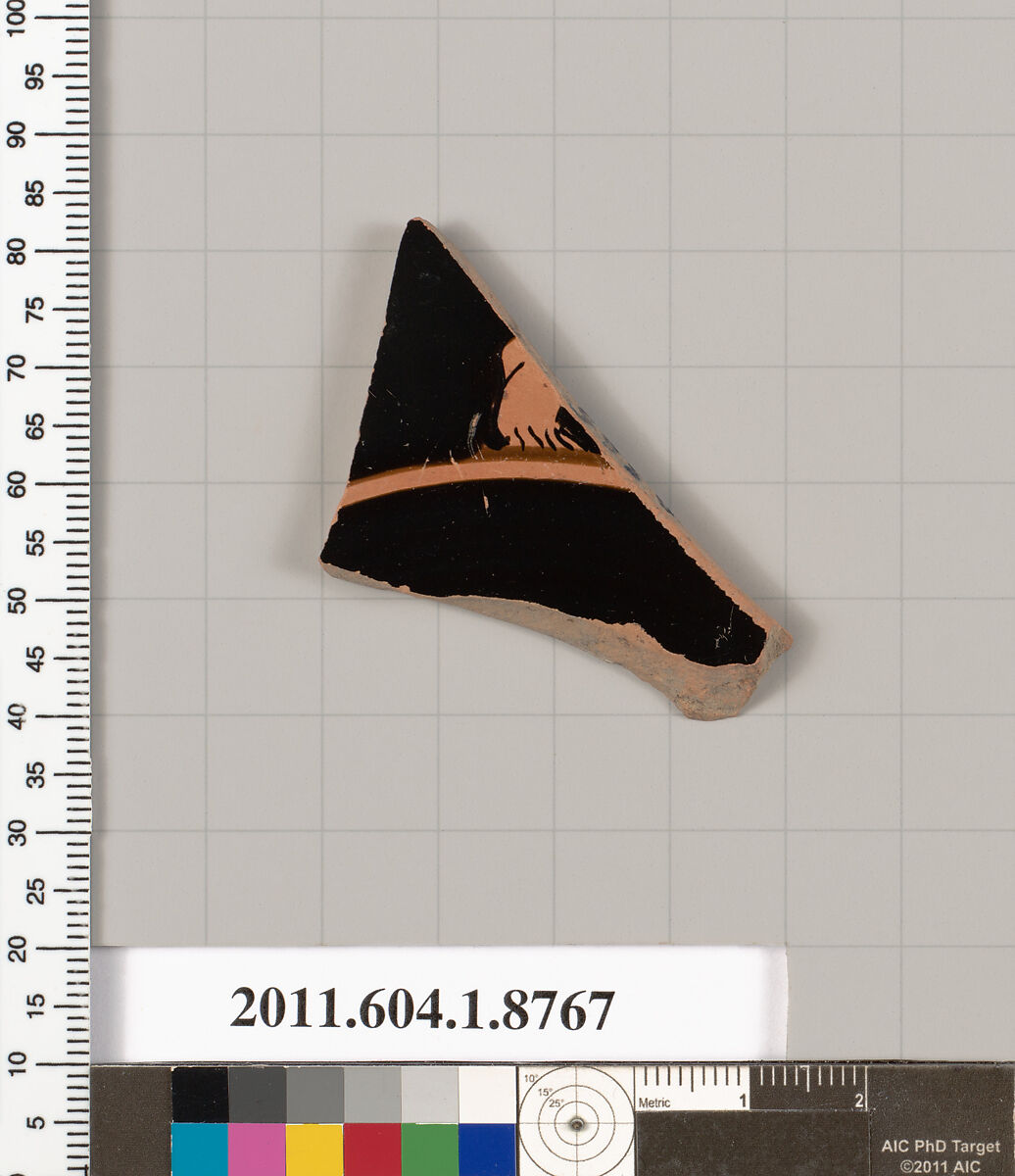 Terracotta fragment of a kylix (drinking cup), Terracotta, Greek, Attic