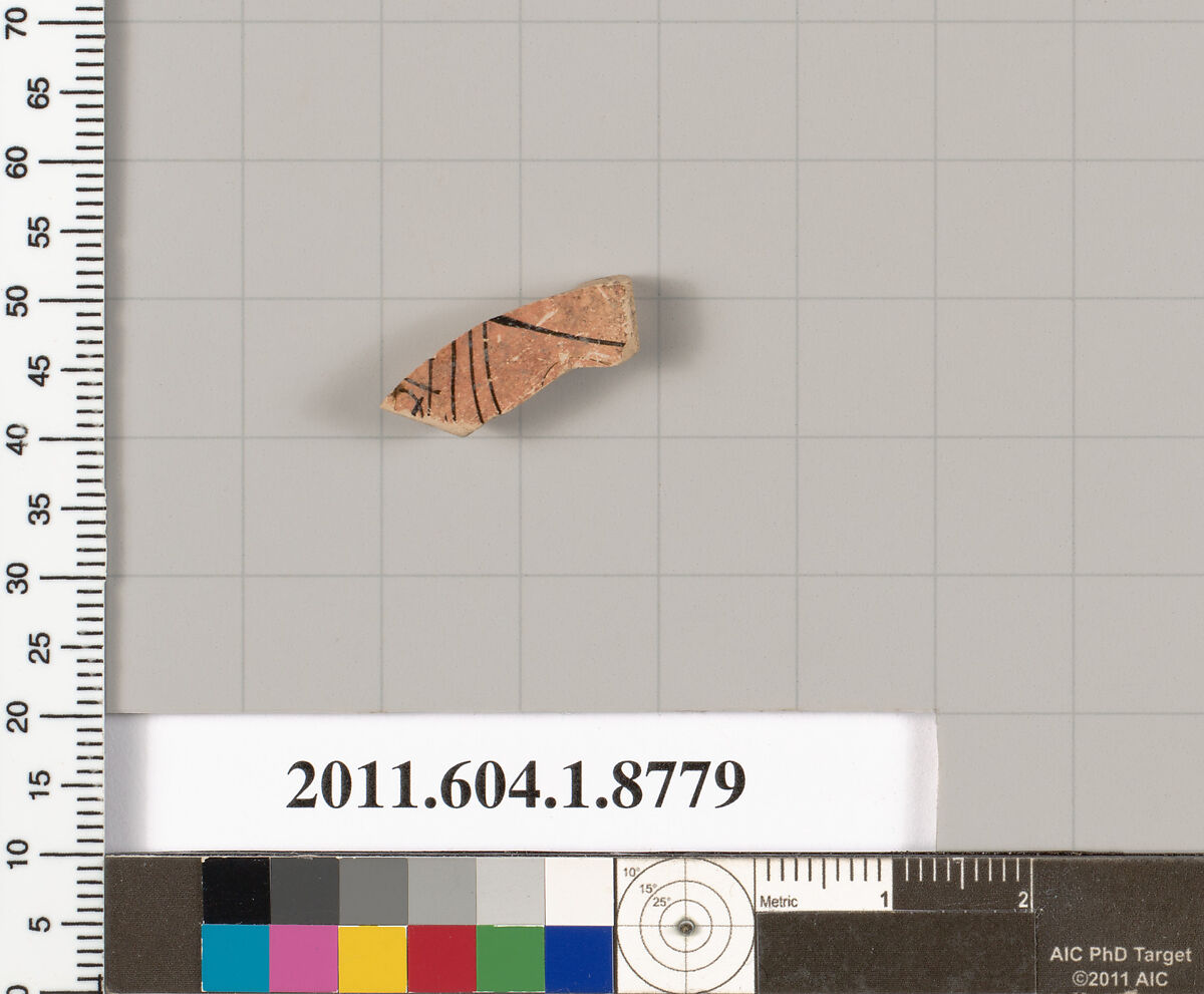 Terracotta fragment of a kylix (drinking cup), Terracotta, Greek, Attic