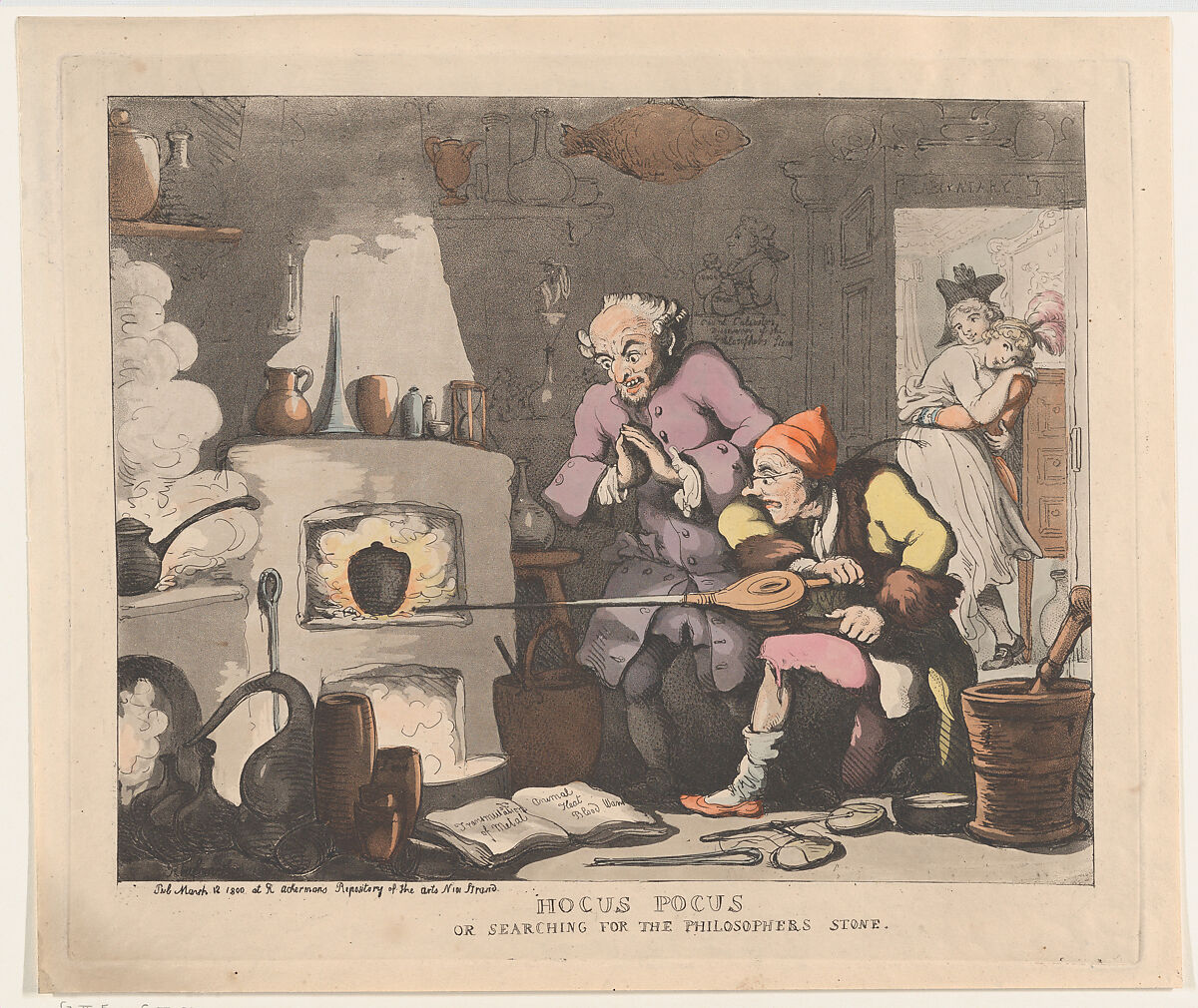 Hocus Pocus, or Searching for the Philsopher's Stone, Thomas Rowlandson (British, London 1757–1827 London), Hand-colored etching and aquatint 