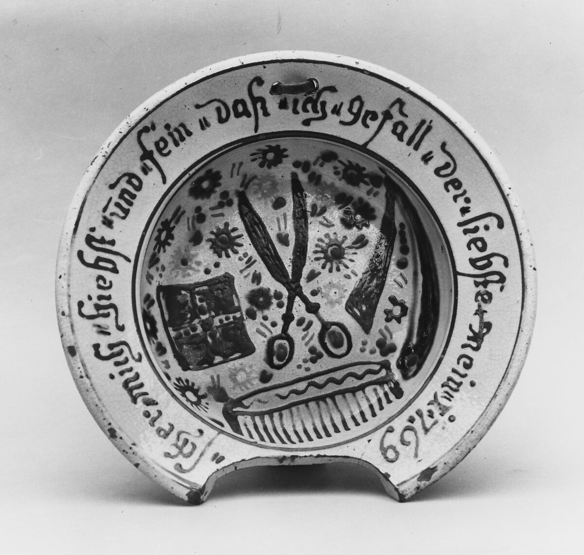 Shaving Dish, Earthenware with slip decoration, American