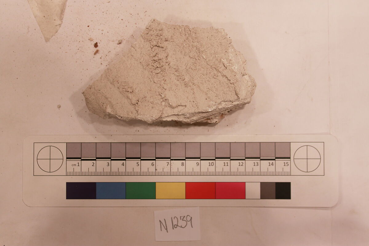 Stucco Fragment, Stucco (bottom is mortar or plaster?); carved, painted