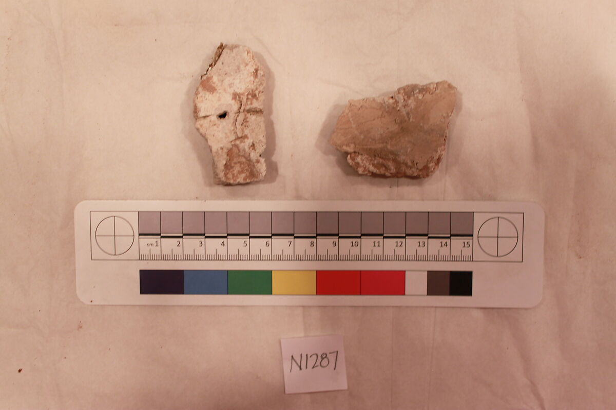 Stucco Fragment, Stucco (white mortar); carved, painted