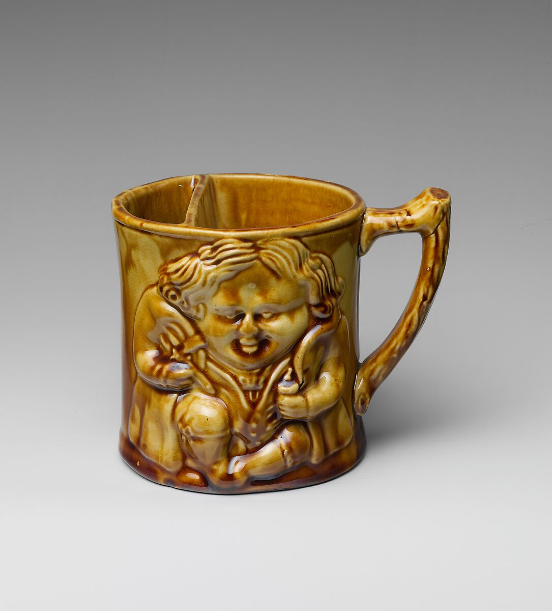 Shaving Mug, E. &amp; W. Bennett Pottery (American, Baltimore, Maryland 1847–1857), Mottled brown earthenware, China 