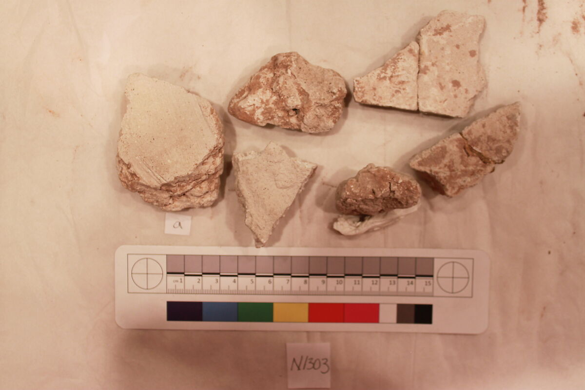 Stucco Fragment, Stucco (mortar); carved, painted
