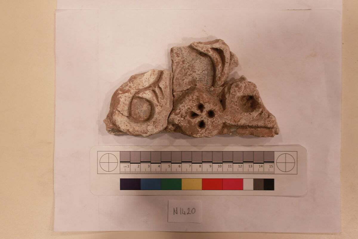 Stucco Fragment, Stucco (mortar); carved, painted