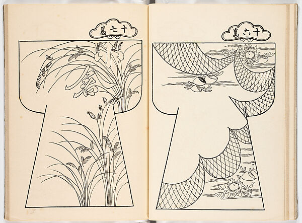Genroku moyo hinagata (kosode designs from the Genroku period), Woodblock-printed book, Japan