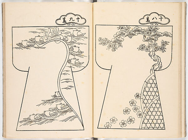 Genroku moyo hinagata (kosode designs from the Genroku period), Woodblock-printed book, Japan