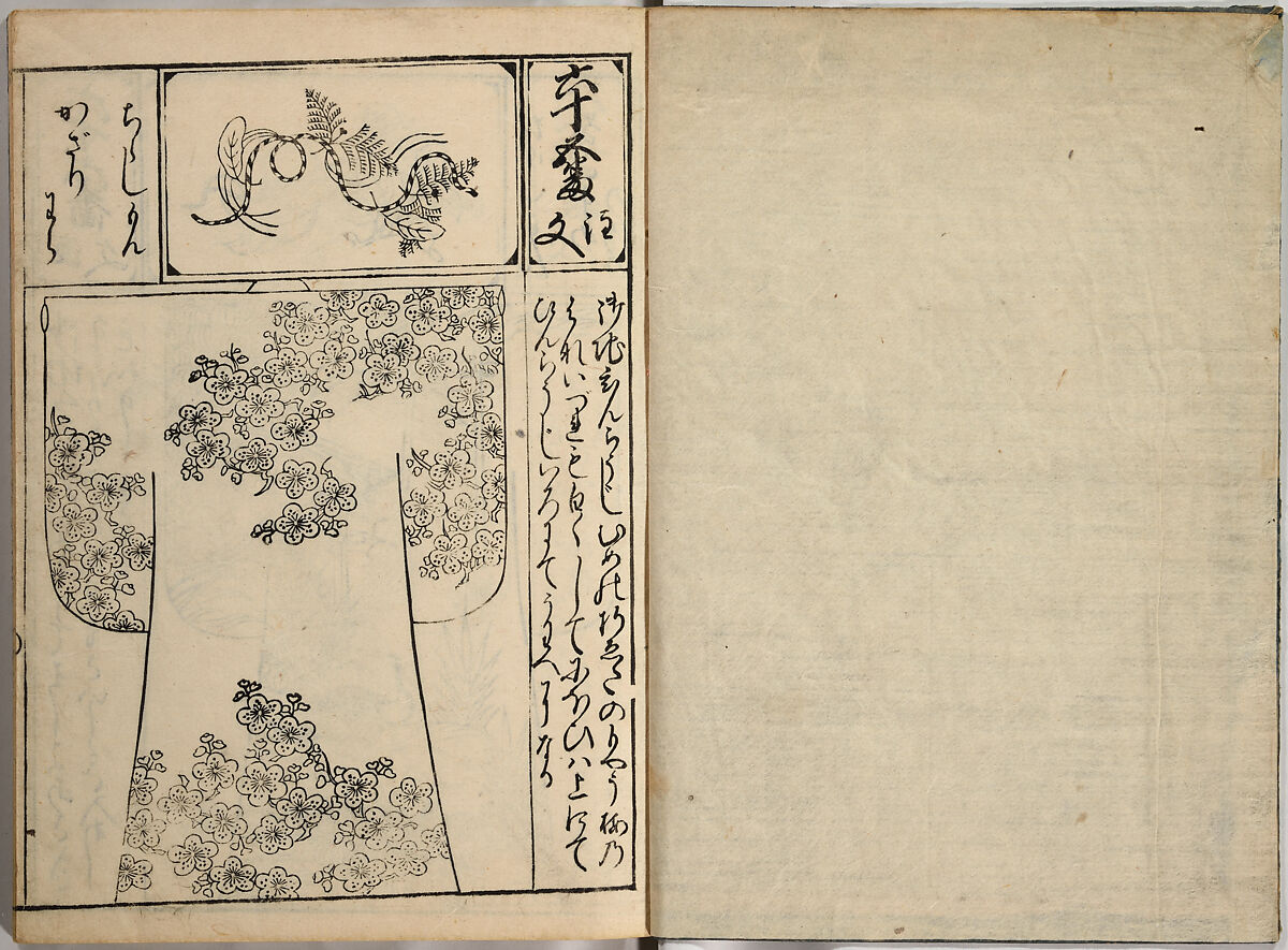 Order Book of Kosode Patterns (Chūmon no hiinagata/Hiinagata chūmon chō), Imura Katsukichi (Japanese,  active early 18th century), Woodblock-printed book; ink on paper, Japan