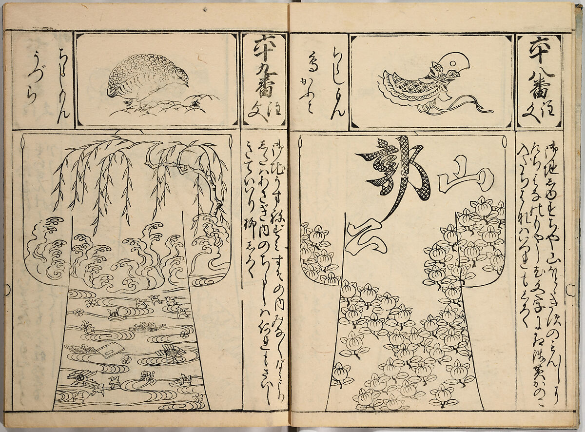 Order Book of Kosode Patterns (Chūmon no hiinagata/Hiinagata chūmon chō), Imura Katsukichi (Japanese,  active early 18th century), Woodblock-printed book; ink on paper, Japan