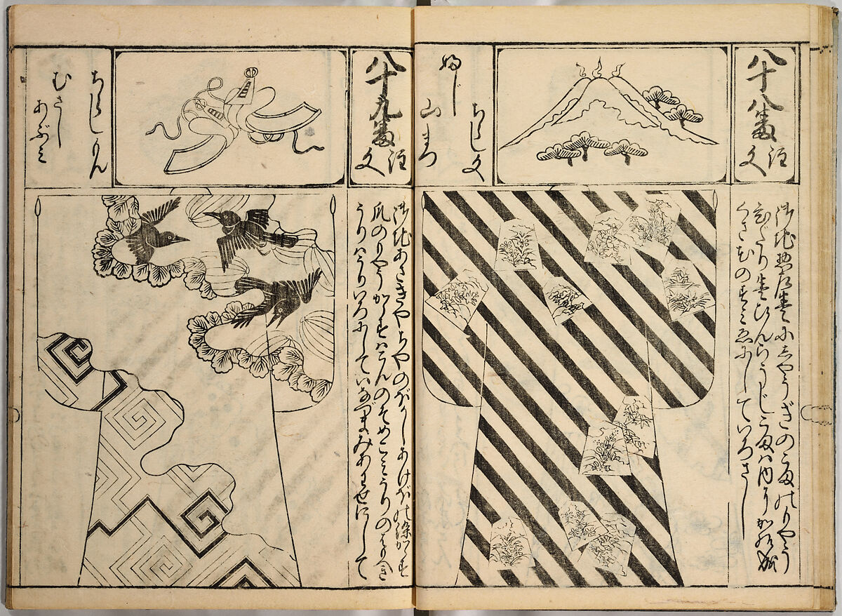 Order Book of Kosode Patterns (Chūmon no hiinagata/Hiinagata chūmon chō), Imura Katsukichi (Japanese,  active early 18th century), Woodblock-printed book; ink on paper, Japan