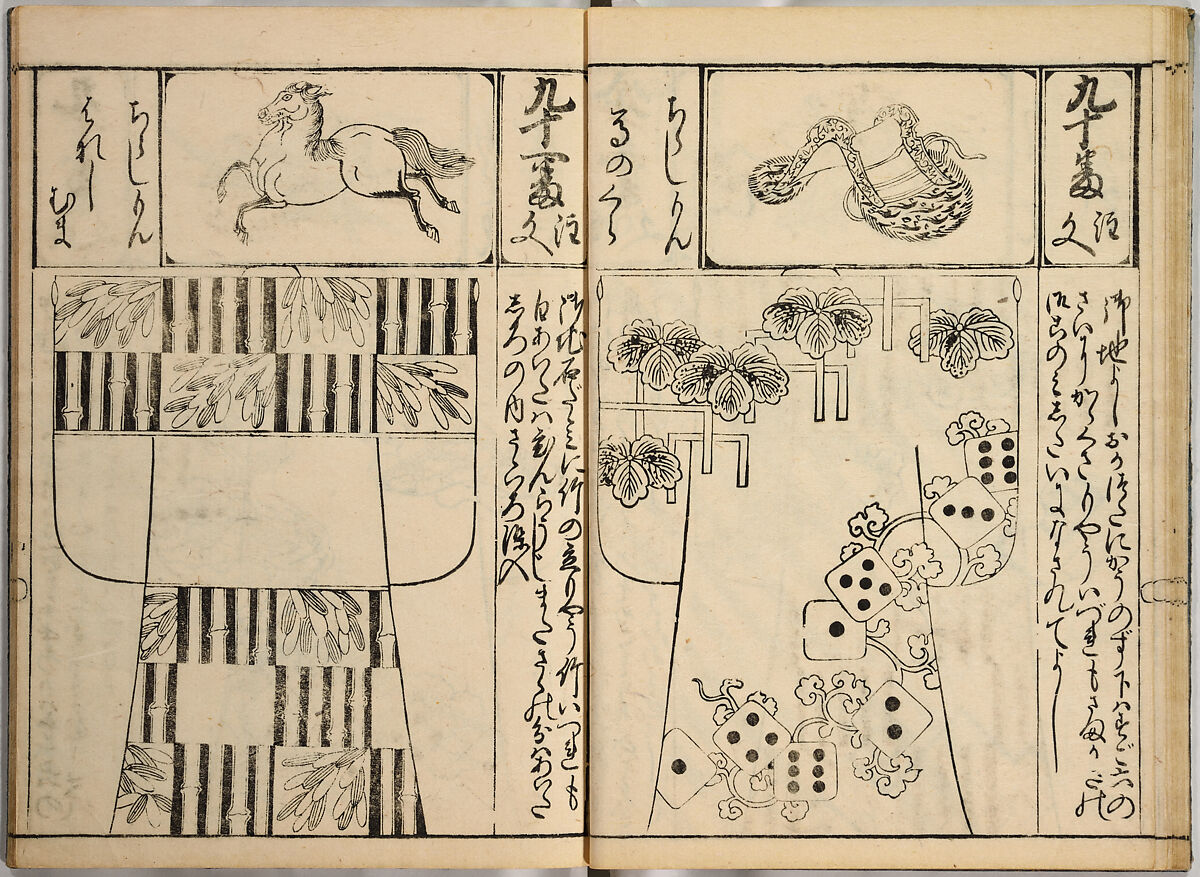 Order Book of Kosode Patterns (Chūmon no hiinagata/Hiinagata chūmon chō), Imura Katsukichi (Japanese,  active early 18th century), Woodblock-printed book; ink on paper, Japan