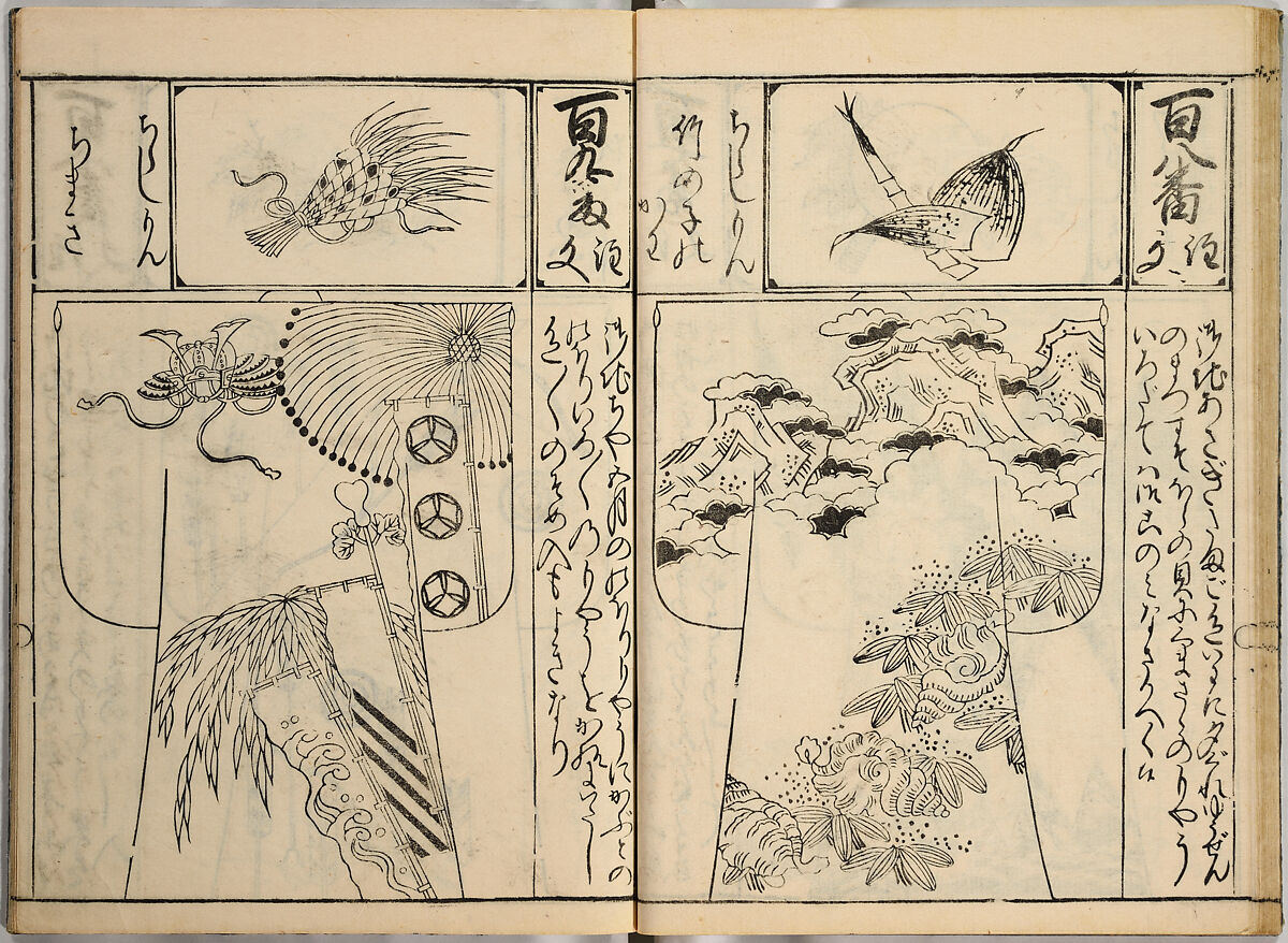 Order Book of Kosode Patterns (Chūmon no hiinagata/Hiinagata chūmon chō), Imura Katsukichi (Japanese,  active early 18th century), Woodblock-printed book; ink on paper, Japan