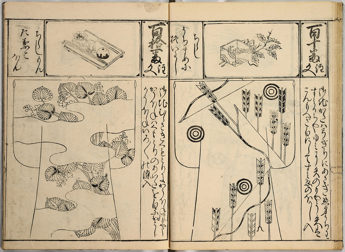 Order Book of Kosode Patterns (Chūmon no hiinagata/Hiinagata chūmon chō), Imura Katsukichi (Japanese,  active early 18th century), Woodblock-printed book; ink on paper, Japan
