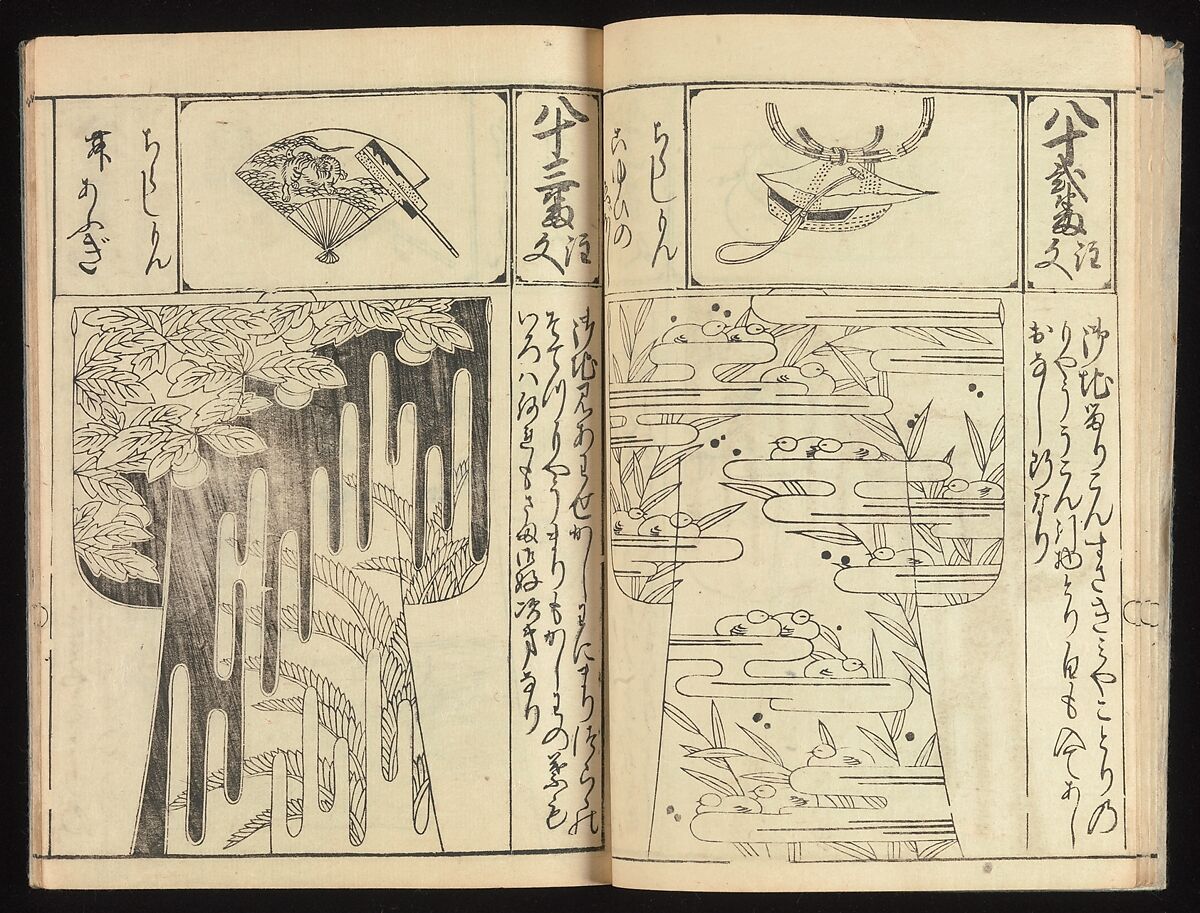Order Book of Kosode Patterns (Chūmon no hiinagata/Hiinagata chūmon chō), Imura Katsukichi (Japanese,  active early 18th century), Woodblock-printed book; ink on paper, Japan