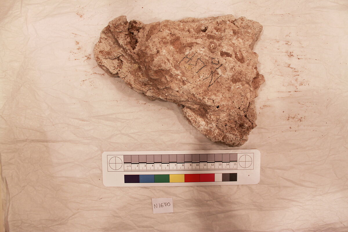 Stucco Fragment, Stucco (mortar?); carved, painted
