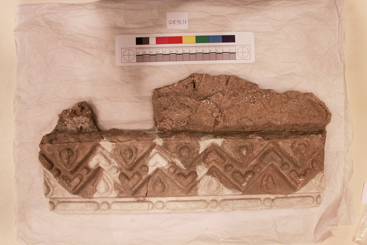 Stucco Fragment, Molded plaster (backed with baked brick); carved, painted 